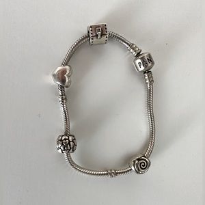 Pandora Moments Snake Chain Bracelet, Silver with four charms